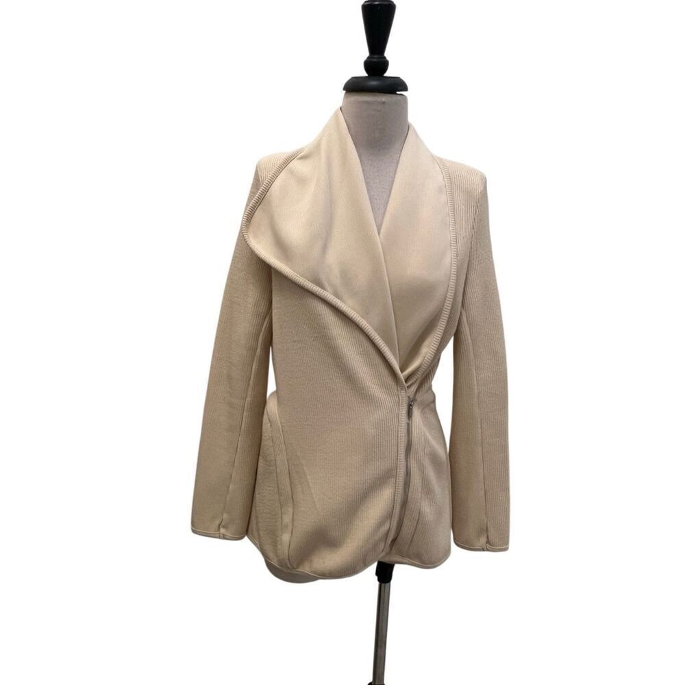 French Mauve Women's Ribbed Knit Zip Front Collared Blazer Jacket Cream Size XS